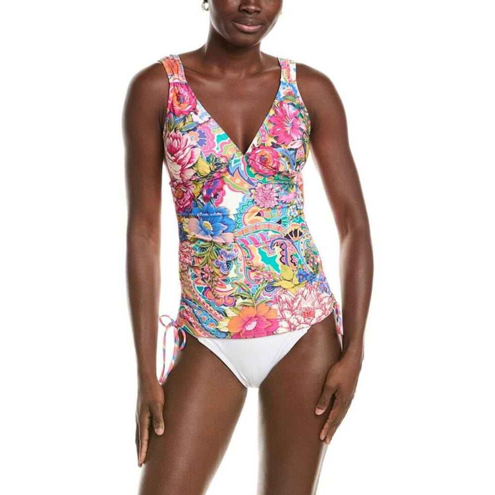 Johnny Was Womens Drawcord Ruched Tankini, Pink